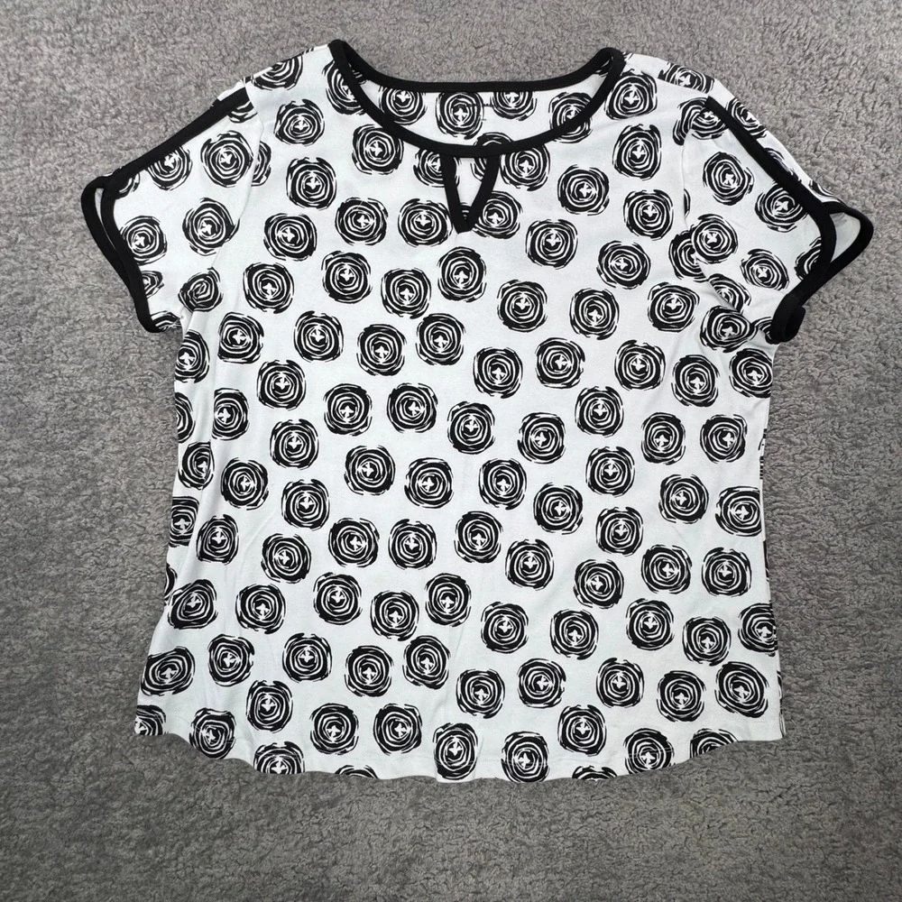 Allison Daley Womens XL Black White Abstract Swirl Keyhole Neck Short Sleeve Top